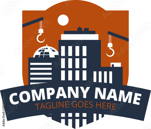 Construction Company Logo Design Featuring Modern Buildings and Cranes