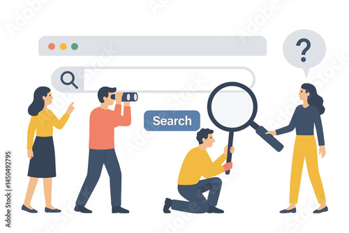 People engaged in online search activities, illustrating modern information retrieval methods and digital communication
