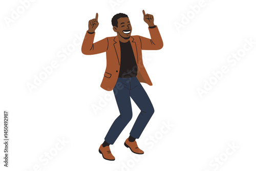 Joyful man dancing in stylish outfit with enthusiasm in a flat vector illustration