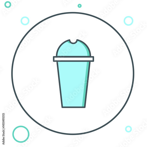 Line Milkshake icon isolated on white background. Plastic cup with lid and straw. Colorful outline concept. Vector