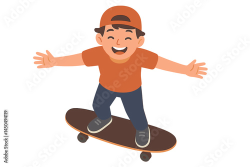 Happy boy enjoying skateboarding in a flat vector illustration capturing youthful energy and excitement