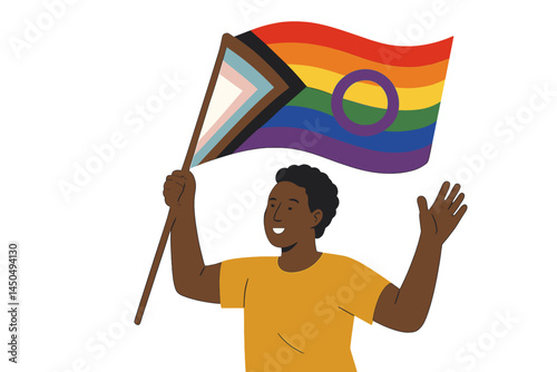 Celebration of diversity with person waving a rainbow pride flag at a vibrant outdoor festival