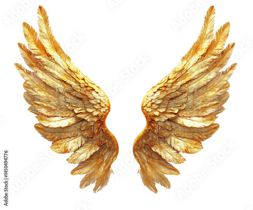 Majestic golden wings display artistic concept digital elegant style isolated on transparent background