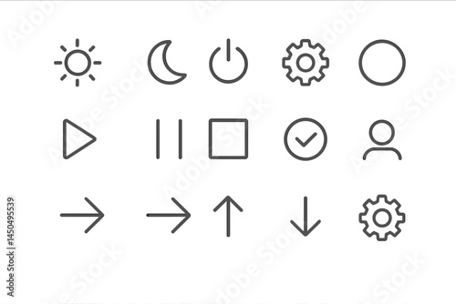 Flat vector illustration of various icons representing time, settings, and user interface elements in a modern design style