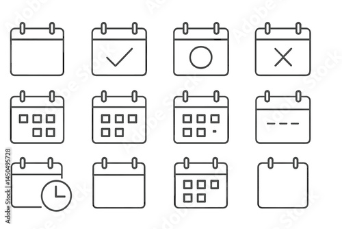 Various calendar icons representing tasks, reminders, and appointments in a flat vector style with a minimalist design