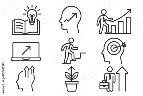 Vector illustration showcasing growth and development concepts through various symbols of innovation and progress