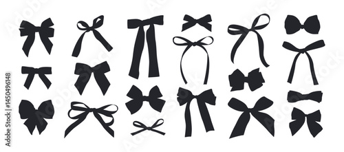 Tablou pe pânză Set of black silhouette bows, bow knots, bow ties, ribbons, and hair bows