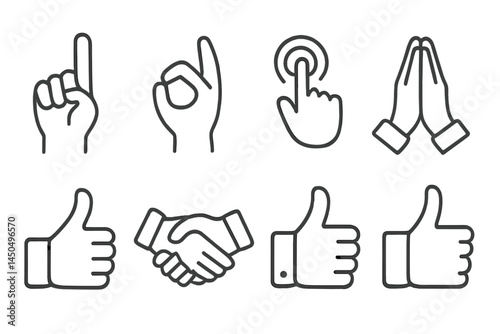 Vector illustration of hand gestures representing communication, agreement, and expression of emotions in a digital context