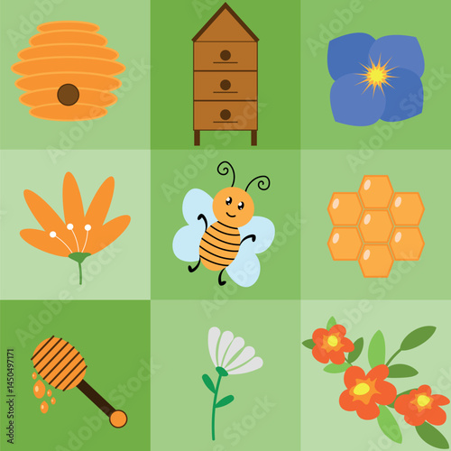 Colorful Bee and Honey Illustration