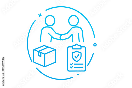 Collaboration and agreement between two individuals in a flat vector illustration featuring delivery and inspection elements