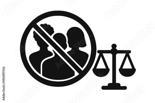 Symbolic flat vector illustration representing exclusion with a no entry sign and scales of justice emphasizing equality in society