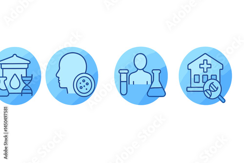 Illustration of laboratory processes in healthcare featuring various scientific icons and symbols