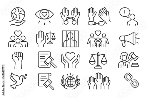 Diverse icons representing social justice, empowerment, and community engagement centered around love and equity