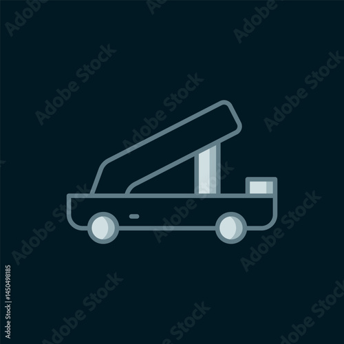 Line Passenger ladder for plane boarding icon isolated on black background. Airport stair travel. Flat filled outline style with shadow. Vector