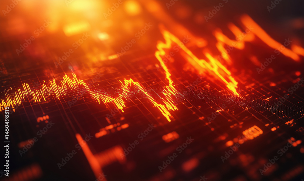 custom made wallpaper toronto digitalFinancial market data visualization with glowing orange line graph and digital elements.