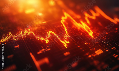 Wallpaper Mural Financial market data visualization with glowing orange line graph and digital elements. Torontodigital.ca