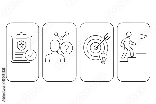 Vector illustration depicting a step-by-step guide to setting and achieving goals through effective planning and execution