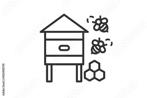 Beekeeping illustration showcasing a beehive, bees, and honeycomb in a natural setting