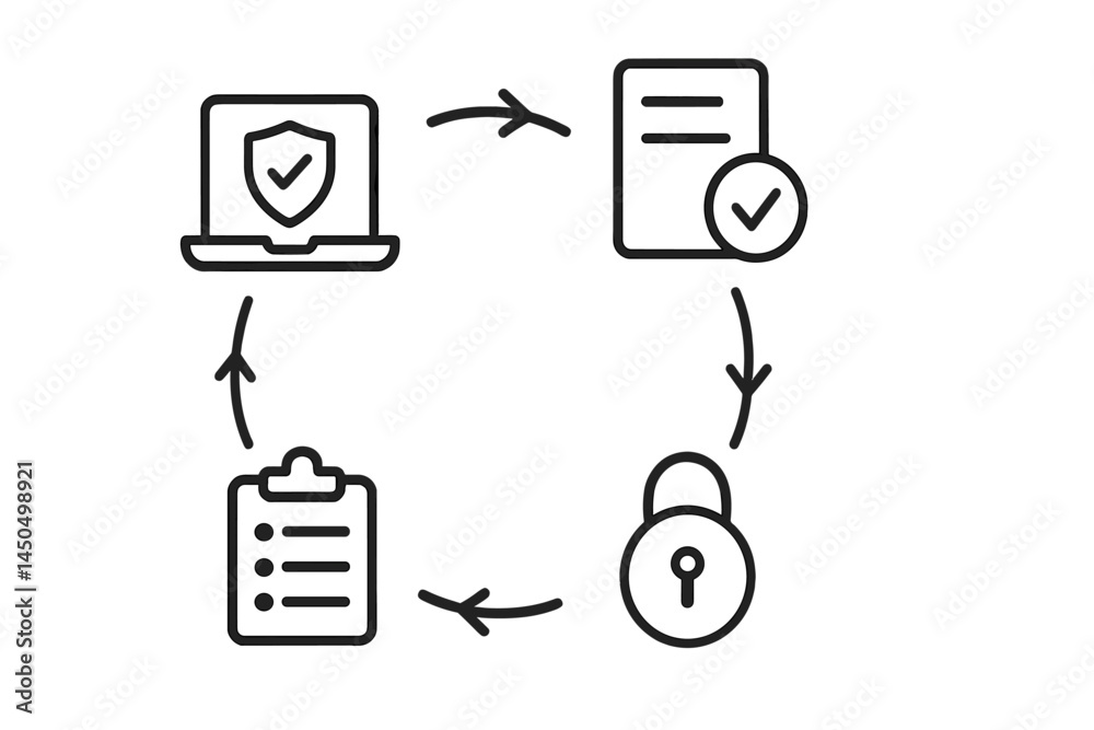 Vector illustration depicting a secure digital workflow highlighting computer security and data verification processes Vector illustration depicting a secure digital workflow highlighting computer security and data verification processes