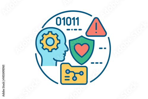 Vector illustration depicting cybersecurity awareness with symbols representing digital safety, technology, and personal data protection