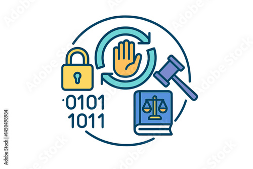 Modern cybersecurity and legal compliance concepts in flat vector illustration style for technology and law topics