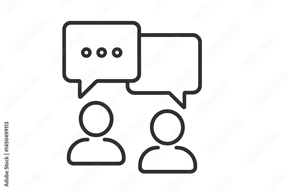 Two people engaging in conversation with speech bubbles in a flat vector style illustration Two people engaging in conversation with speech bubbles in a flat vector style illustration