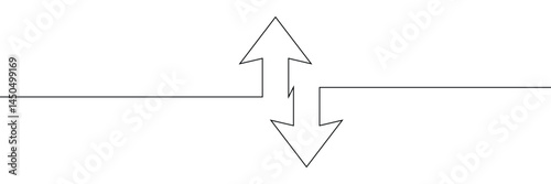 Continuous one line drawing of arrow pointing up and down. Black thin line of two directions arrow icon isolated on white background. EPS10 vector illustration for banner, template, web, app, poster.