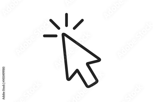 Vector illustration of a computer cursor clicking with motion lines on a white background