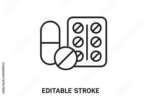 Medical pills and capsules represented in flat vector illustration style for healthcare and wellness themes