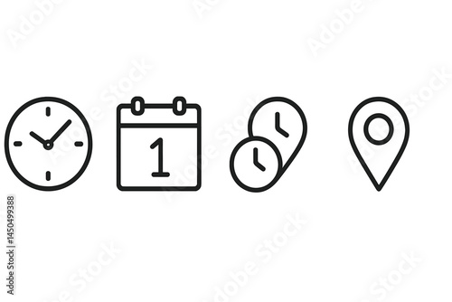 Vector illustration showing clock, calendar, time management tools, and location marker for effective scheduling