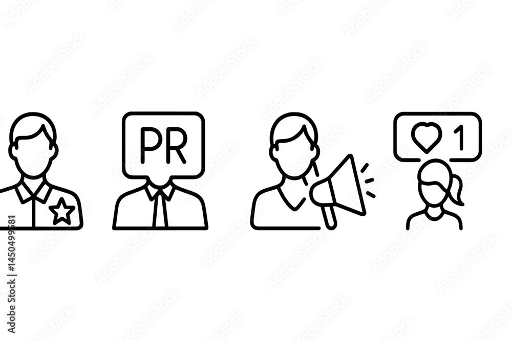 Vector illustration depicting communication and public relations concepts with characters and symbols in a flat design style Vector illustration depicting communication and public relations concepts with characters and symbols in a flat design style