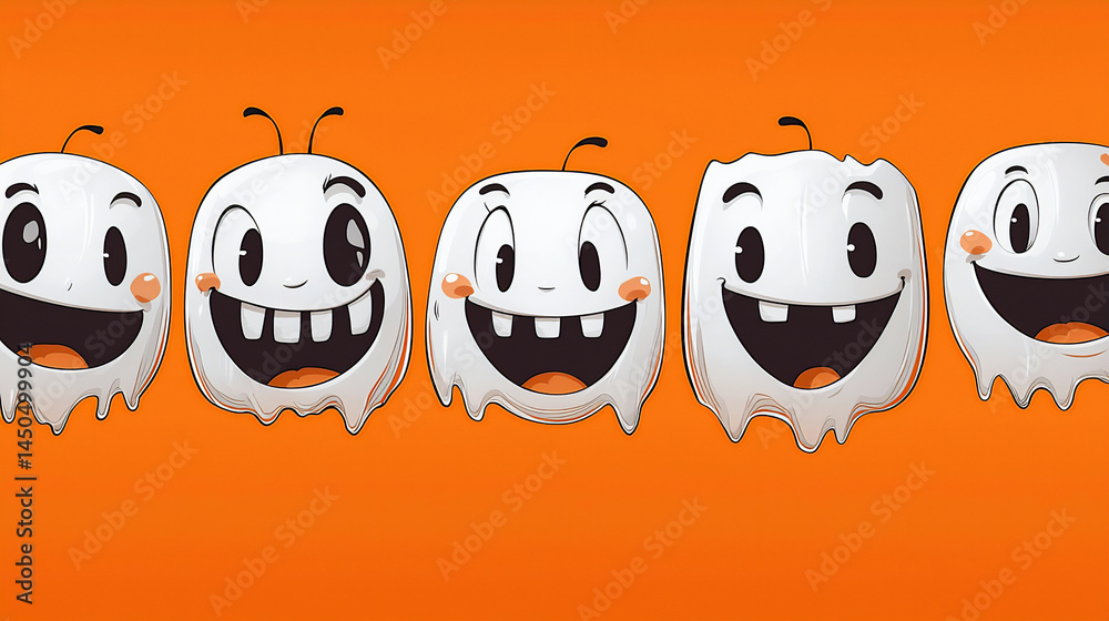 Fototapeta premium cartoon_faces_orange_background,