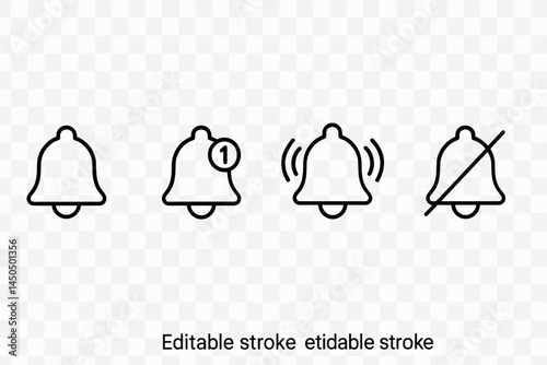 Four variations of notification bell icons depicting presence, sound, and silence states