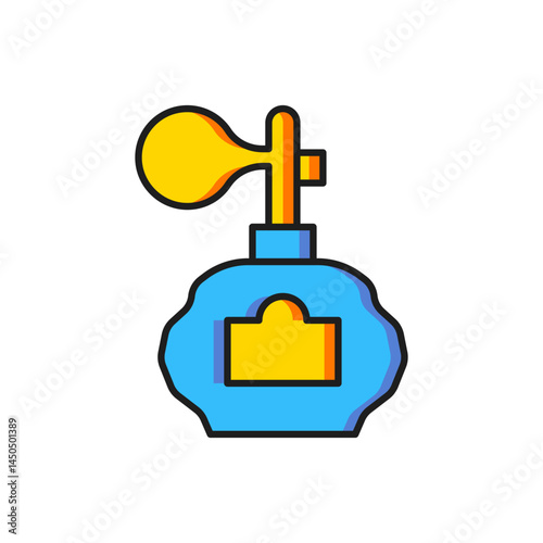 Color Aftershave bottle with atomizer icon isolated on white background. Cologne spray icon. Male perfume bottle. Flat filled outline style with shadow. Vector