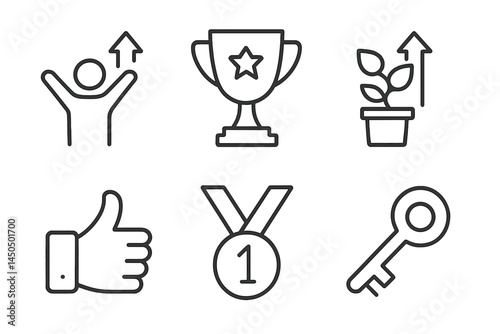 Celebrating achievements and growth through symbols of success and motivation in a flat vector illustration