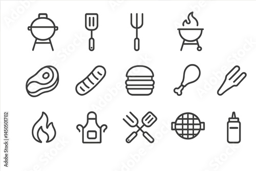 Grill tools and food items for outdoor cooking and barbeque preparation during summer gatherings