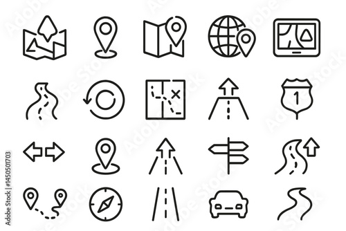 Vector illustration depicting various navigation elements and maps ideal for travel and adventure planning