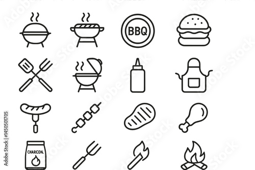 Vector illustration showcasing a barbeque theme with grilling tools and food items in a fun layout for summer gatherings