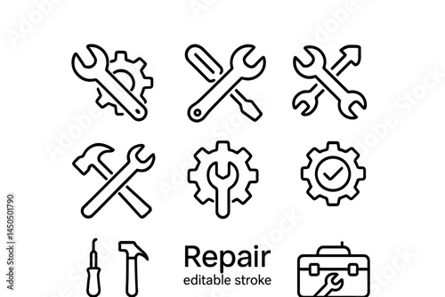 Collection of flat vector tools and repair icons for maintenance and fix services