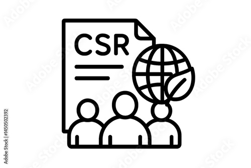 Visual representation of corporate social responsibility concepts featuring people, documents, and a globe with a leaf
