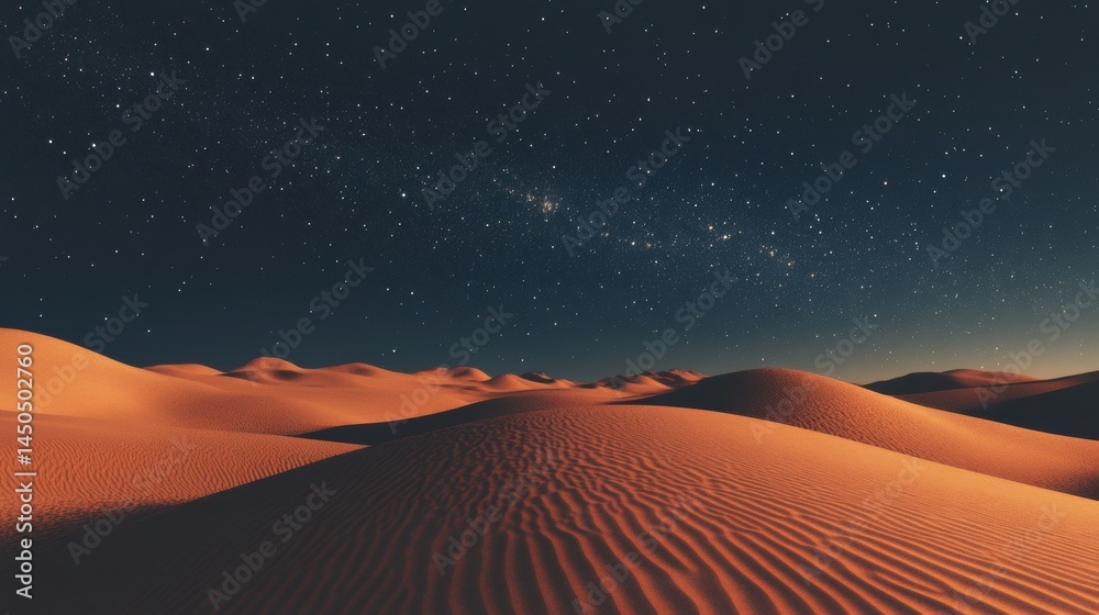 Naklejka premium Vast desert landscape under a starry night sky.