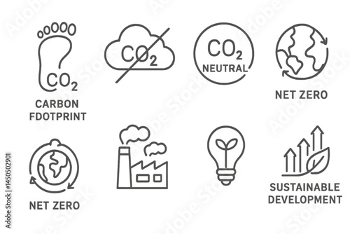 Infographic illustrating carbon footprint concepts, net zero initiatives, and sustainable development practices for environmental awareness