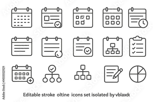 Collection of flat vector icons representing calendars, tasks, and organizational tools for planning and scheduling activities