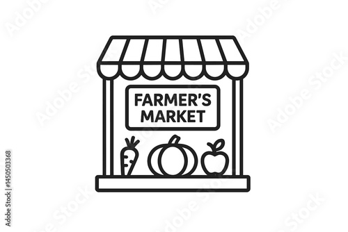Flat vector illustration of a farmer's market stall displaying fresh produce and promoting local goods with a welcoming atmosphere