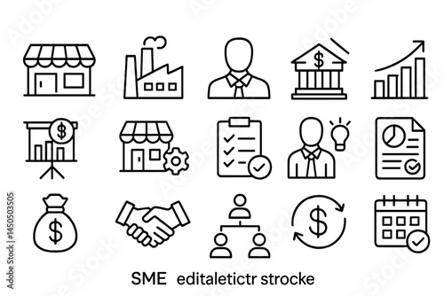 Vector illustration showcasing various elements of small and medium enterprise business management and finance-related activities
