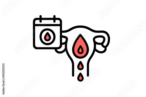 Illustration of a uterus with menstrual blood and a calendar symbolizing menstrual cycle tracking and awareness