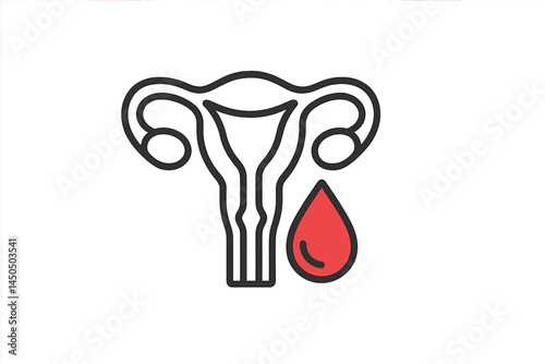 Uterus and menstrual blood symbol represented in flat vector illustration showcasing women's health concepts