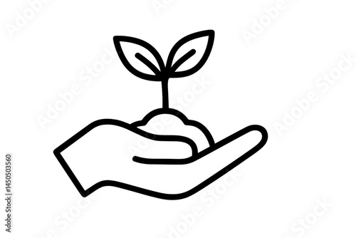 Hand holding a small sprout representing growth and nurturing in a minimalist vector design