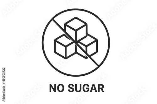 Illustration of a no sugar symbol featuring sugar cubes inside a prohibition sign commonly used in health and dietary contexts