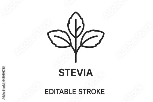 Stevia plant depicted in flat vector style with clear lines and editable stroke for design purposes